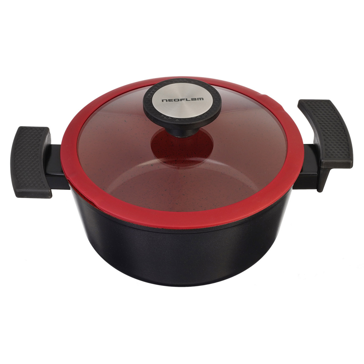 Кастрюля алюминиевая с керамическим покрытием и стеклянной крышкой, 2.2 л, 20 см, черный/красный