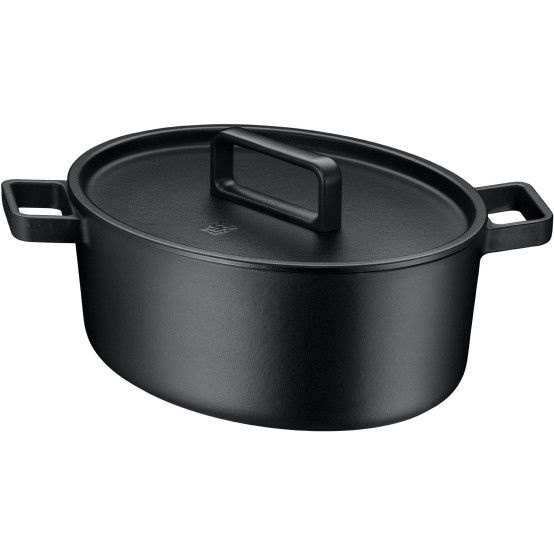 Чугунная эмалированная овальная кастрюля (утятница), 31 см, 6.3 л, черный матовый (Matte Black)