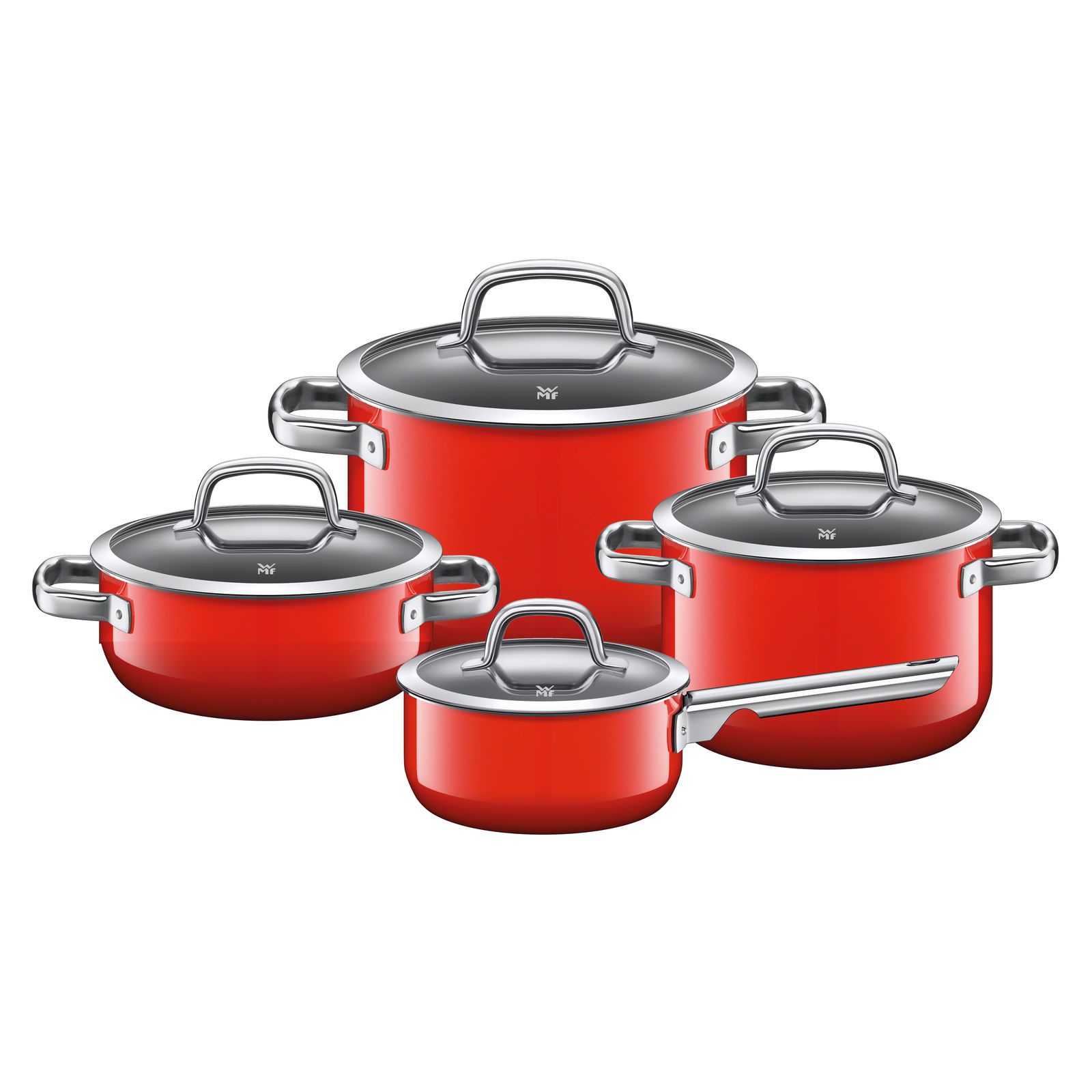 Набор стальной посуды из 3-х кастрюль и ковша с крышками Fusiontec Mineral Red, красный